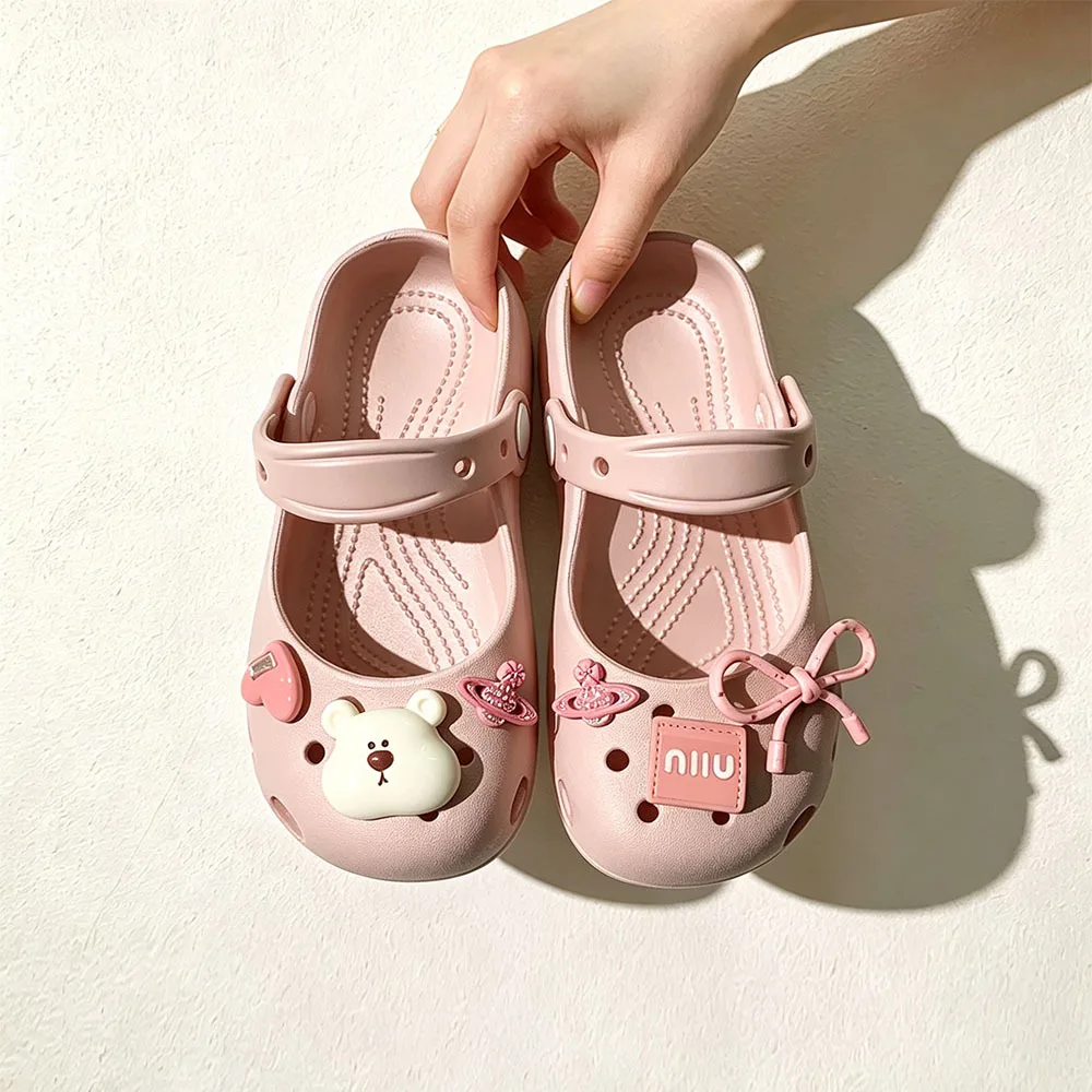 2026 Kinder Mädchen Ballett Mary Jane Clogs Silber Niedliche Bären-Charms Verstellbarer Riemen Rutschfeste Sommer Strand Outdoor Sandalen – Detail 12