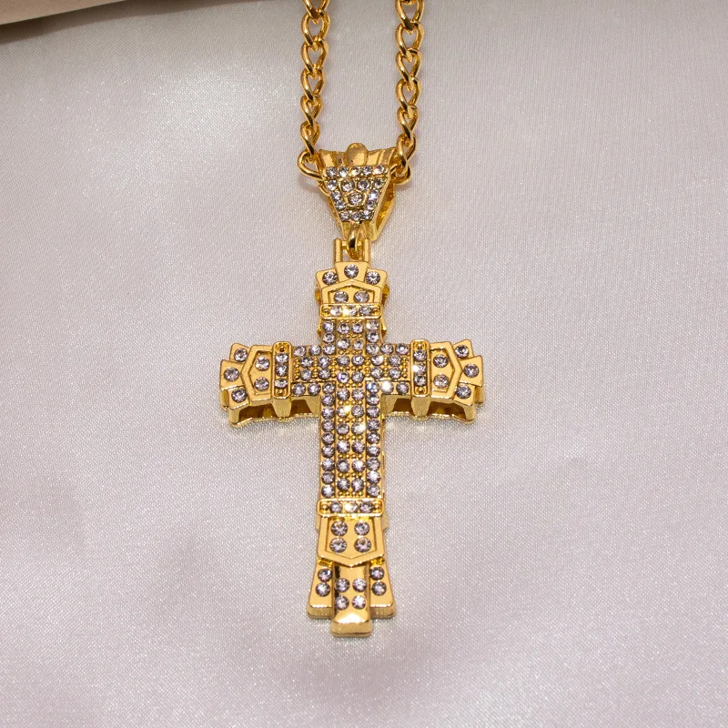 1 Simple Style MEN'S Rhinestone Christian Cross Rhinestone Pendant Necklace Personality Fashion Street Domineering Chain Jewelry image 3