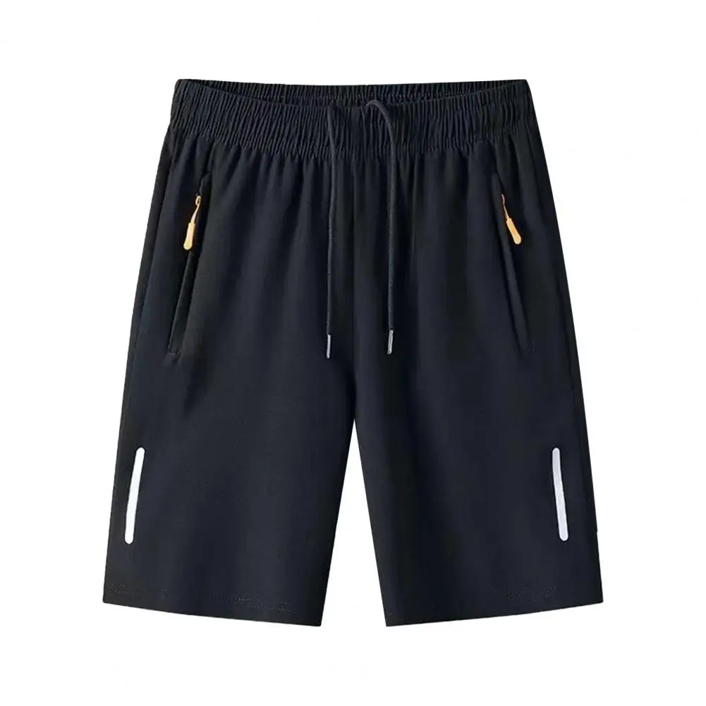 Men Sport Shorts Summer Thin Ice Silk Pants Straight Elastic Waist Zipper Pocket Knee Length Plus Size Shorts Casual Men Bottoms