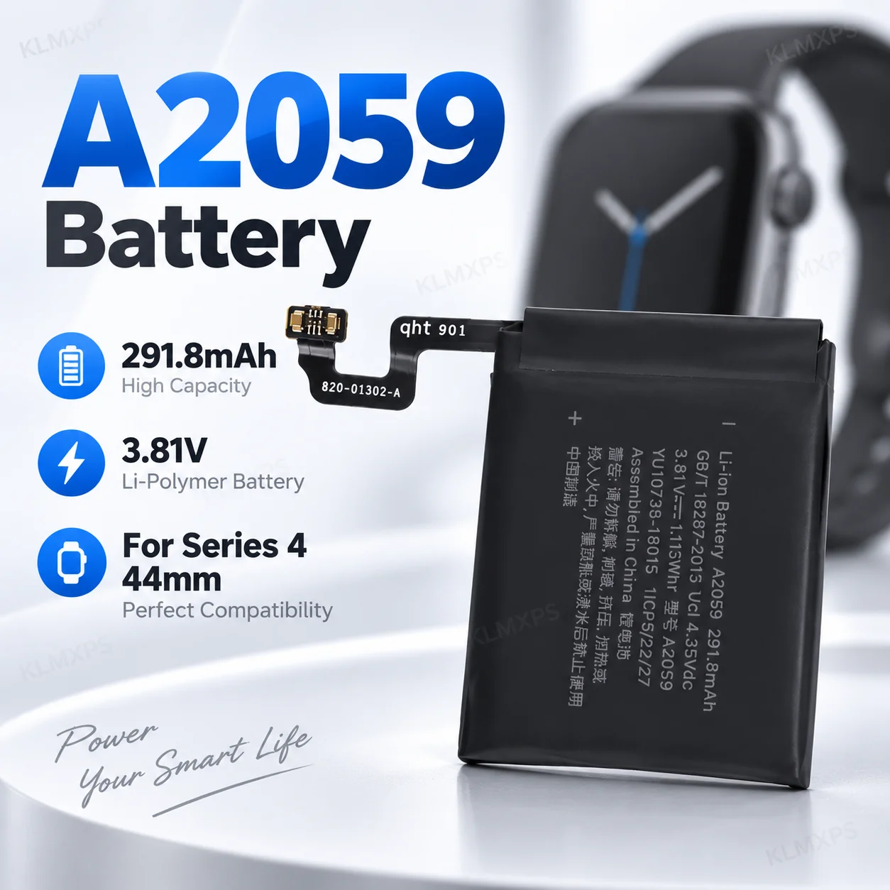 A2059 Battery 291.8mAh 3.81V Li Polymer Replacement Battery Compatible for Apple Watch Series 4 44mm Rechargeable Repair Part