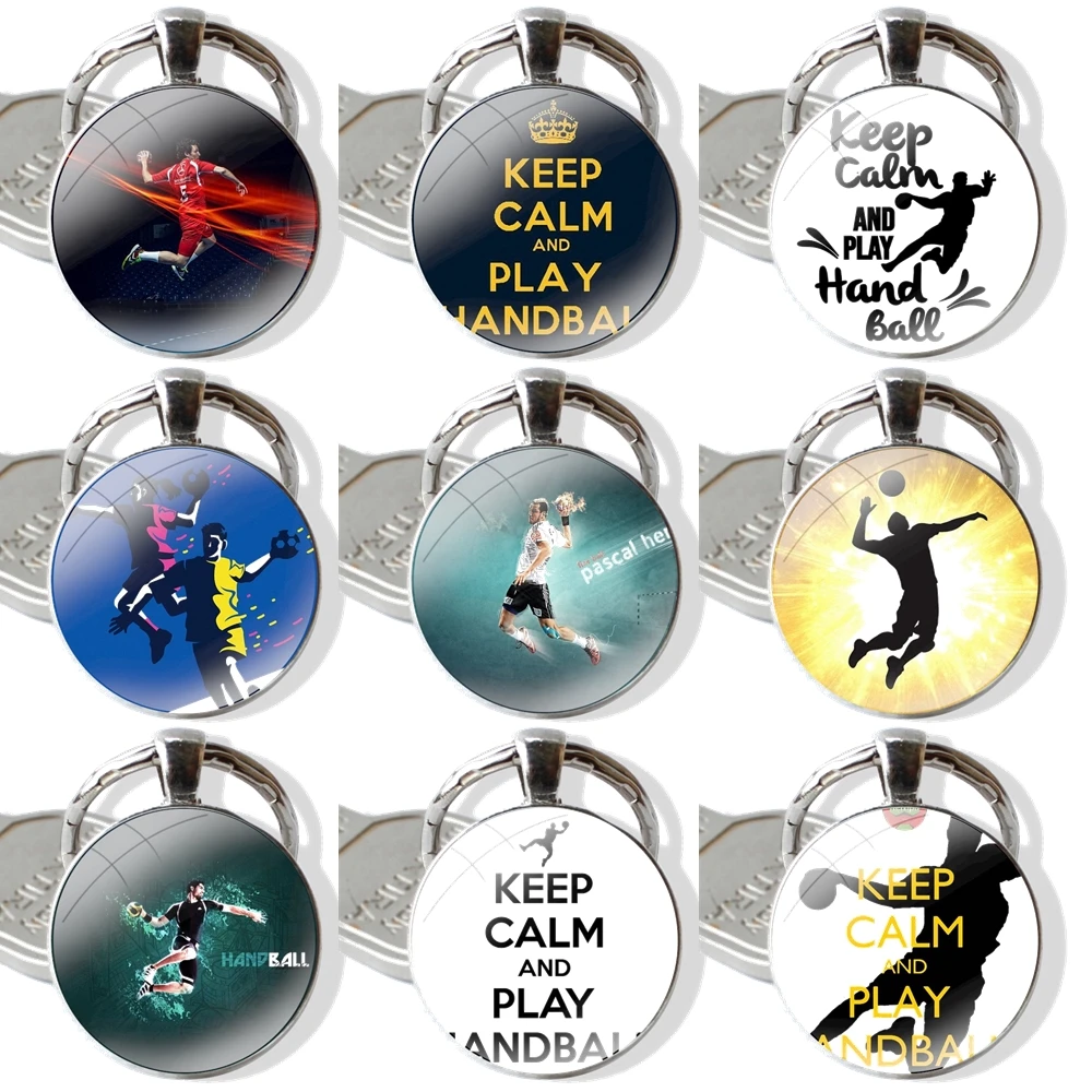 Keychain Handmade Glass Cabochon Key Ring Holder Pendant Key Chains keep calm love Handball Luxury