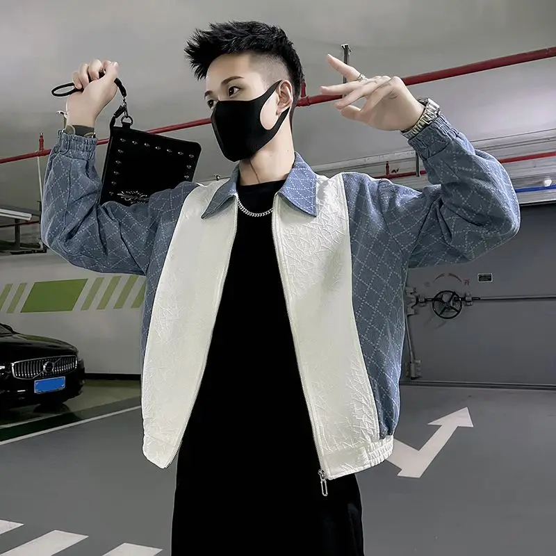 Spring Autumn KPOP Fashion Style Harajuku Slim Fit Tops Loose All Match Casual Lapel Outerwear Patchwork Long Sleeve Jacket XJ4