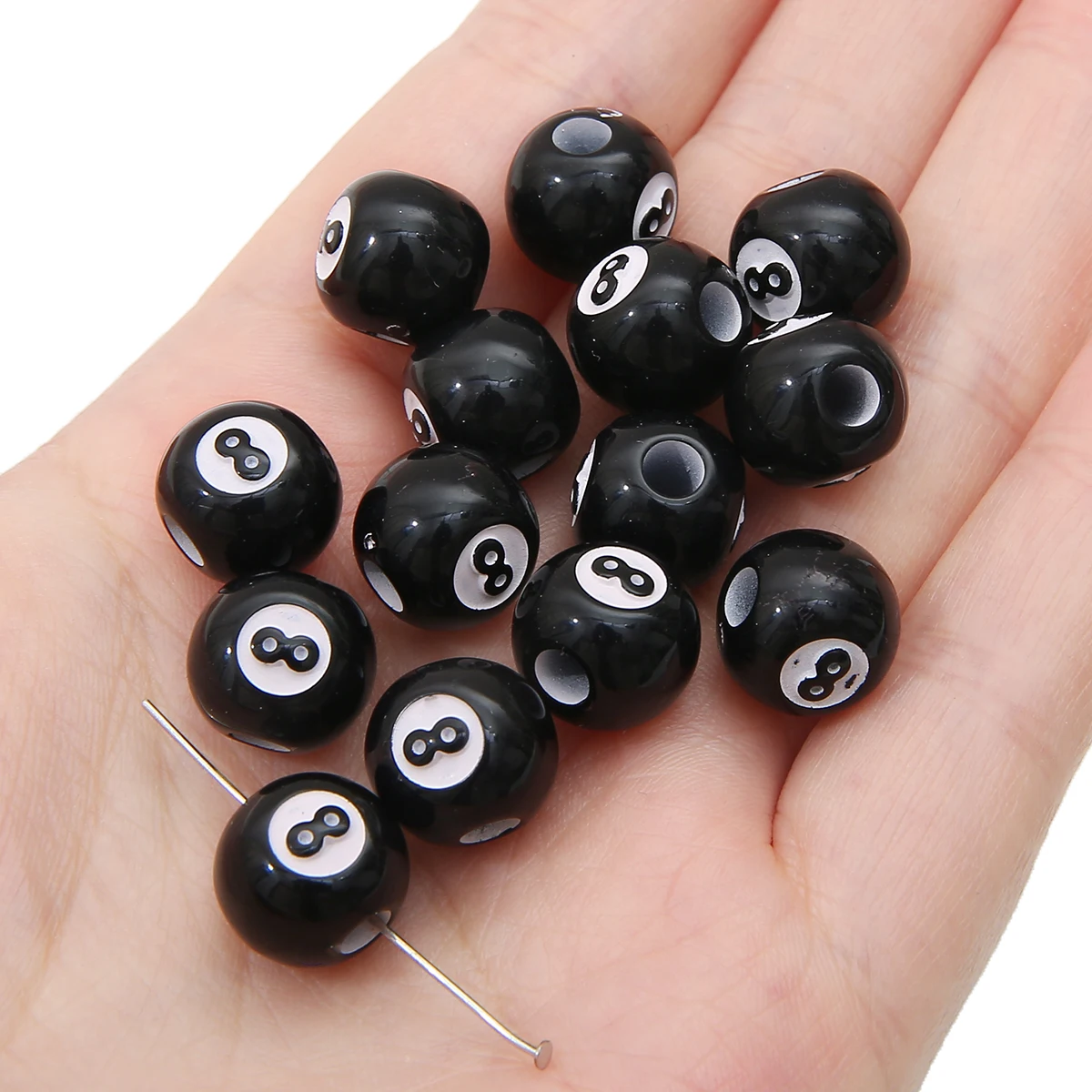 50 teile/los schwarze Acryl Billard Form runde Perlen Perlen Zubehör Spacer lose Perlen für DIY Schmuck machen Ergebnisse
