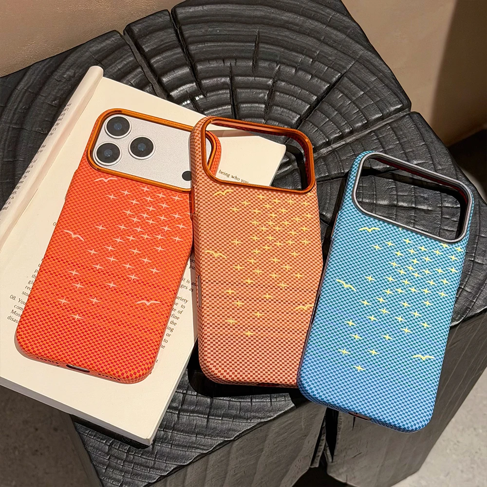 

Carbon Fiber Texture Phone Case For iPhone 17 16 15 Pro Max With MagSafe Magnetic Wireless Charging Alloy Lens Shockproof Cover