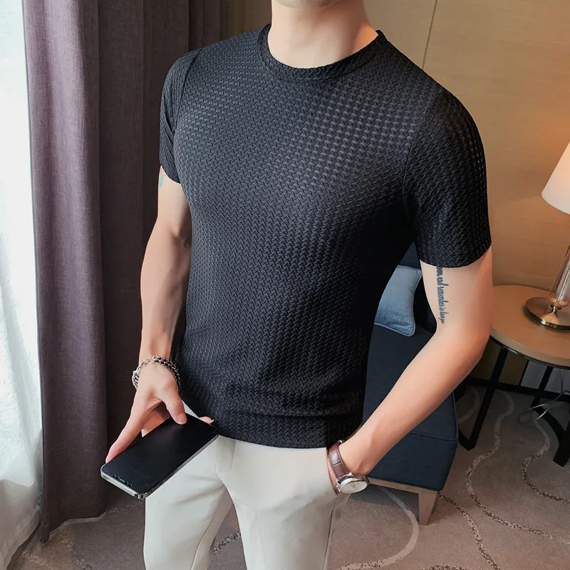 2022 Summer Men\'s Transparent Mesh Ice Silk T-shirts Men Short Sleeve Round Neck Hollow T Shirt Male Casual Fitness Tee Tops