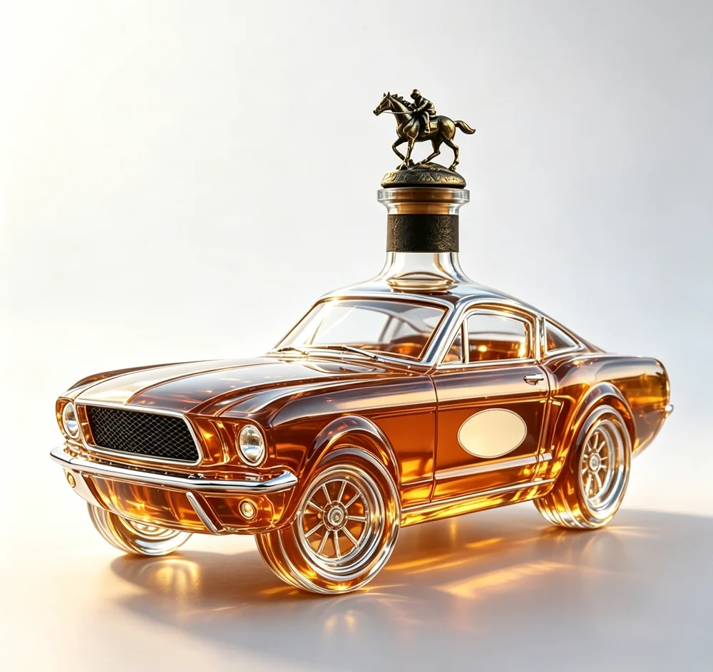 Hot Selling Police Car Whiskey Bottle New Design Car Shaped Glass Wine Bottle Whiskey Glass Transparent Mustang Whisky Bottle