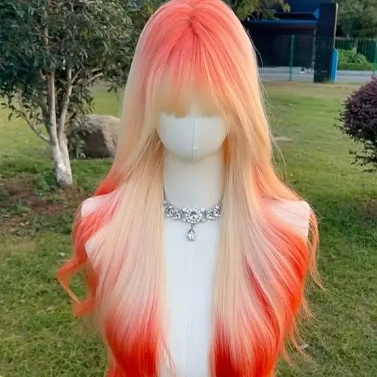 Up and down color gradient atmosphere, two tone wig with sweet style, long hair to decorate face shape