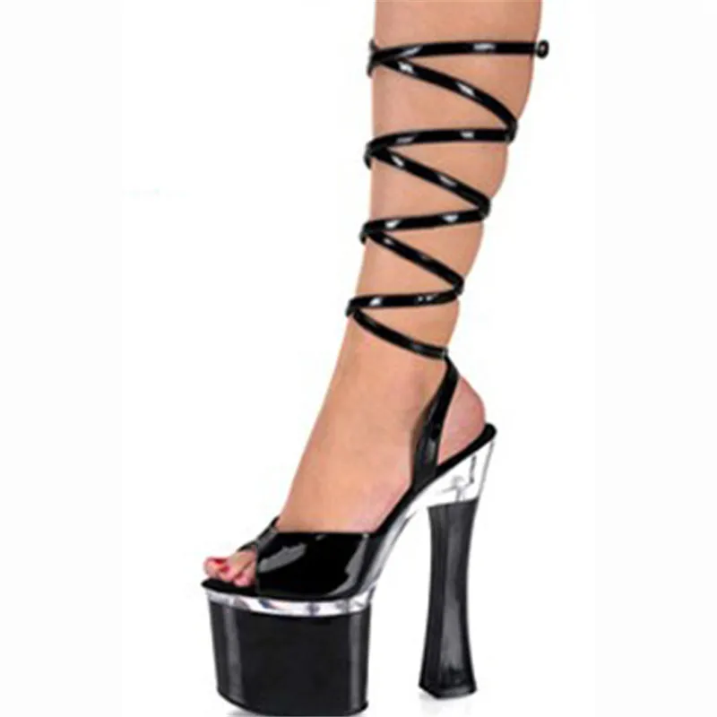 Summer 18cm square sandals, model stage banquet performance, a variety of colors of heels, plus-size high sandals with strapstra