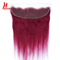 HairUGo Brazilian BUG Straight 13x4 Lace Frontal Remy 100% Human Hair Lace Front Burgundy Transparent Lace Frontal 130% Density