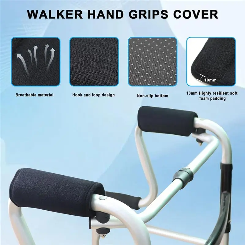 [NEW!ABMK】 Durable Black Walker Hand Grip Pads, 2-Pack, For Enhanced Comfort On Wheelchairs And Walkers