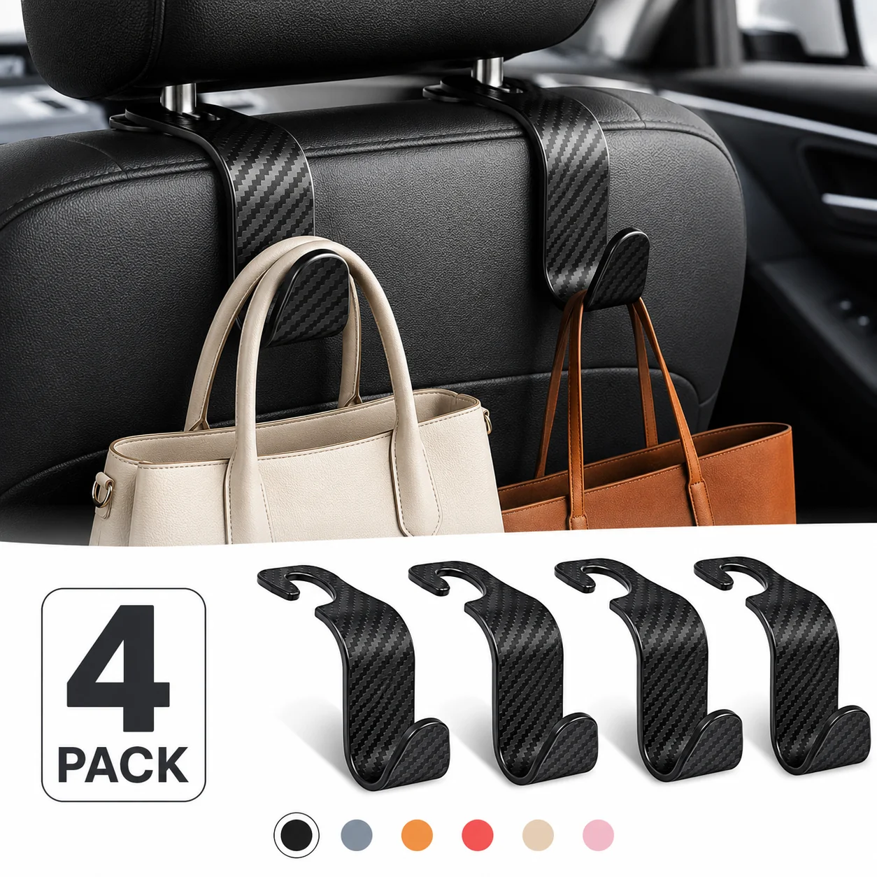 

4Pcs Car Seat Headrest Hooks Auto Back Seat Organizer Hanger Storage Holder for Handbag Purse Bags Clothes Interior Accessories