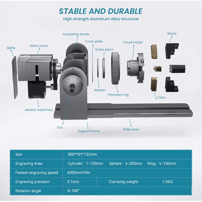 R1 Multi-Mode Automatic Chuck Portable Laser Engraving Machine Aluminum Alloy Adjustable Drum Rotating Device Cylindrical Object