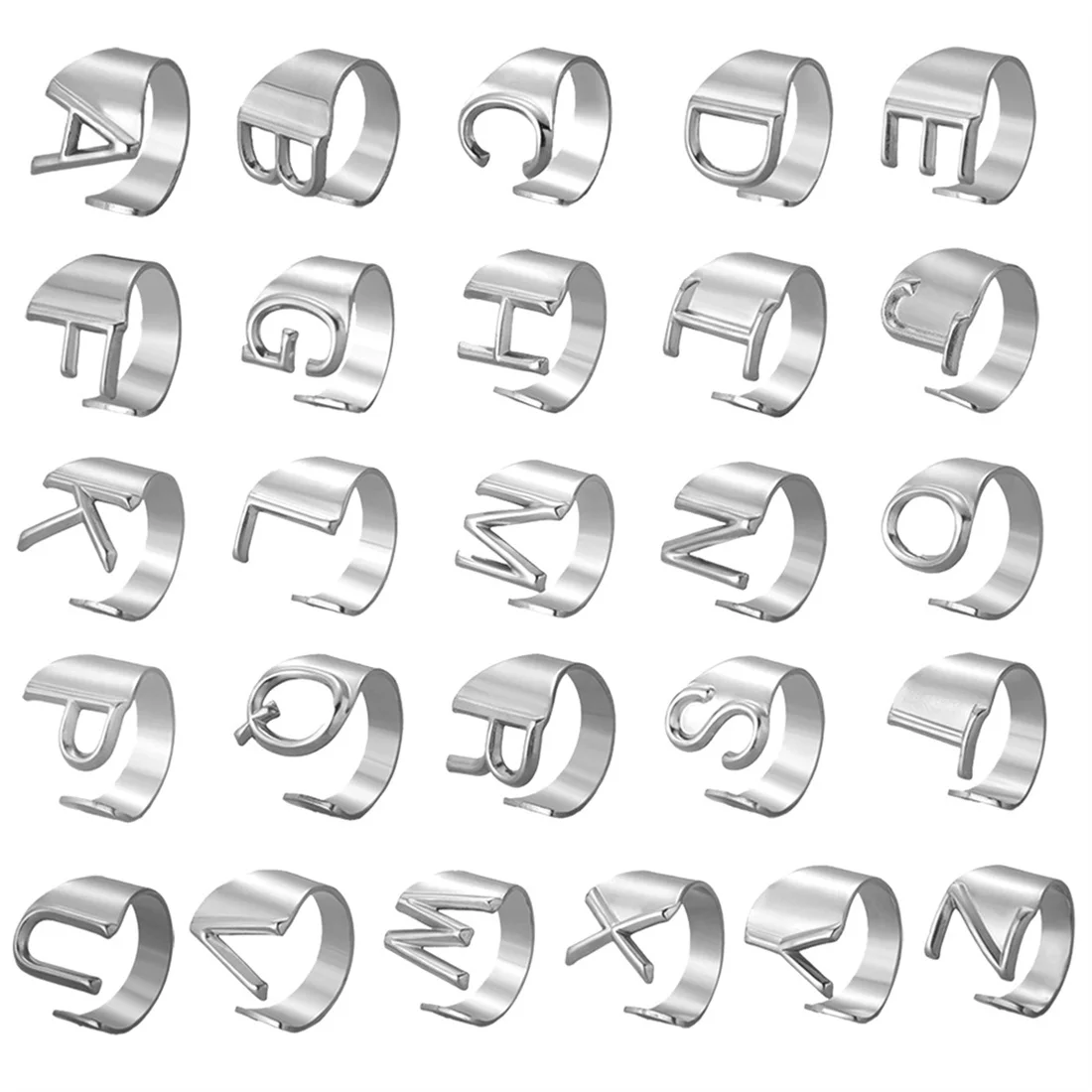 

A-Z Initial Letter Name Ring Silver Color Stainless Steel Adjustable Alphabet Rings for Men Women Party Jewelry Birthday Gift