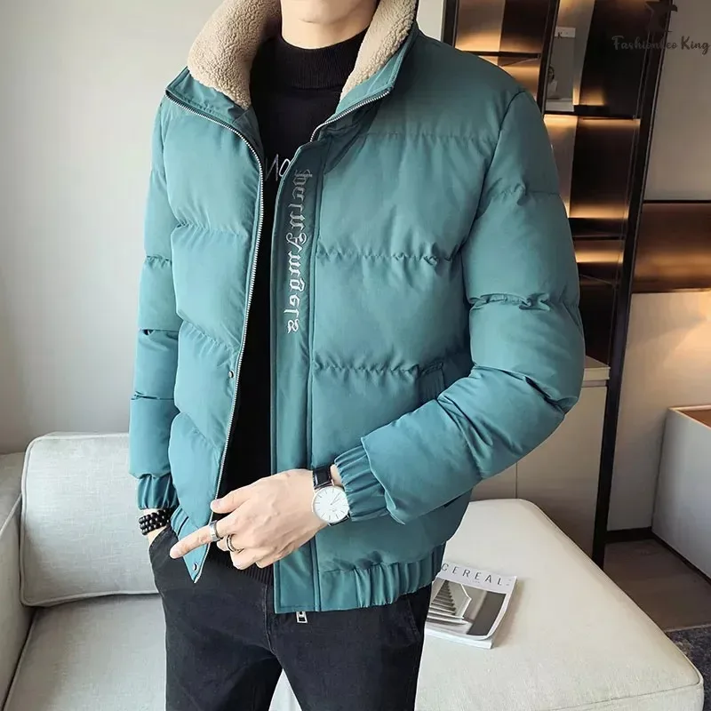 Fashion Winter Coat Men\'s Casual Thicken Parka Berber Fleece Collar Outwear Warm Stand Collar Overcoat