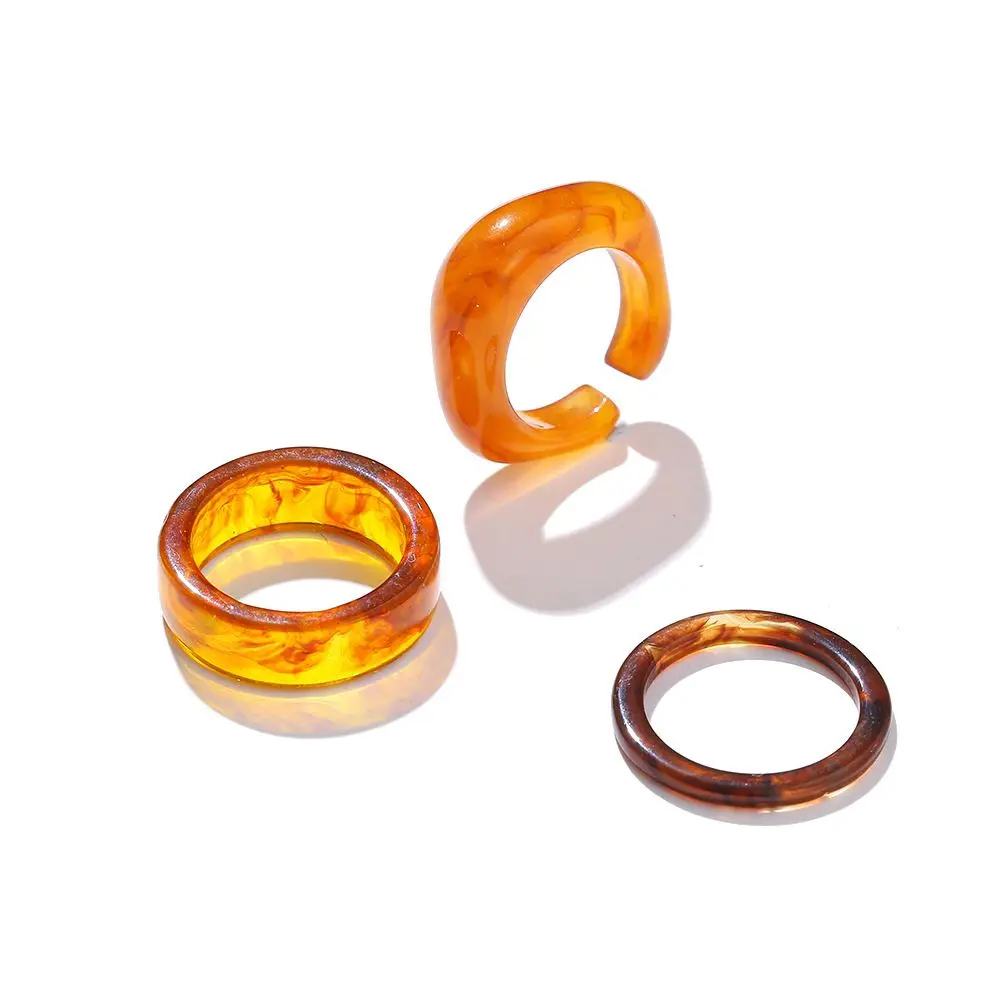 Creative Vintage Color Resin Open Ring Cold Wind Color Equal Size Ring Geometric Transparent Round Retro Acrylic