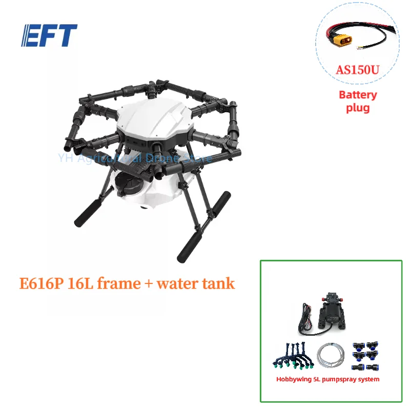 EFT E616P 16L 16kg agricultural spray rack kit six-axis folding hexacopter with Hobbywing 5L spray system