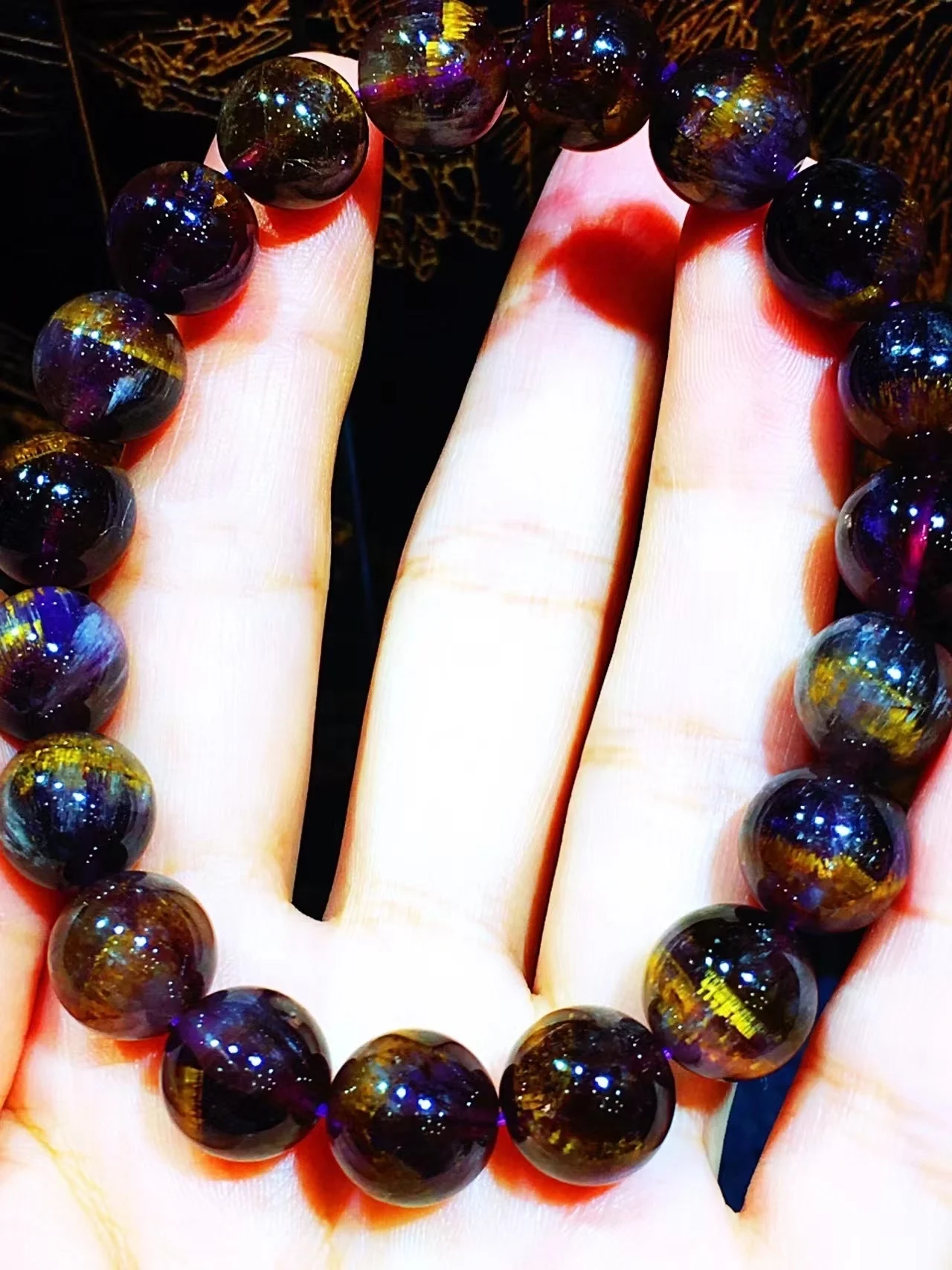 Natural Cacoxenite Purple Auralite 23 Beads Bracelet 11mm Cat Eye Women Men Cat Eye Canada Stretch Jewelry  AAAAA