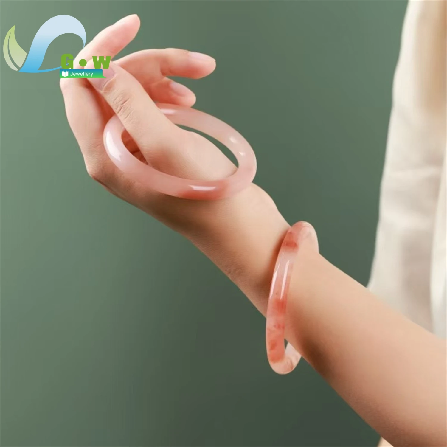 Natural Pink Peach Blossom Gold Silk Jade Bangle Bracelet Women Translucent Gemstone Band Elegant Daily Wear Jewelry Gift For