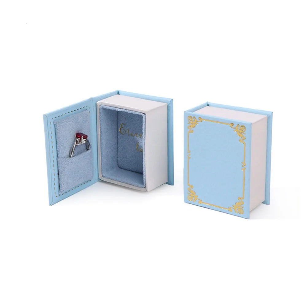 Flip Lid Book Shape Ring Box Stud Earrings Storage Box Engagement Ring Box Jewelry Packaging Solid Color Jewelry Display Case