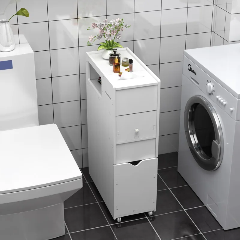 Waterproof Toilet Side Narrow Cabinet Mobile Bathroom Gap Organizer Floor Standing Storage Unit for Bathroom