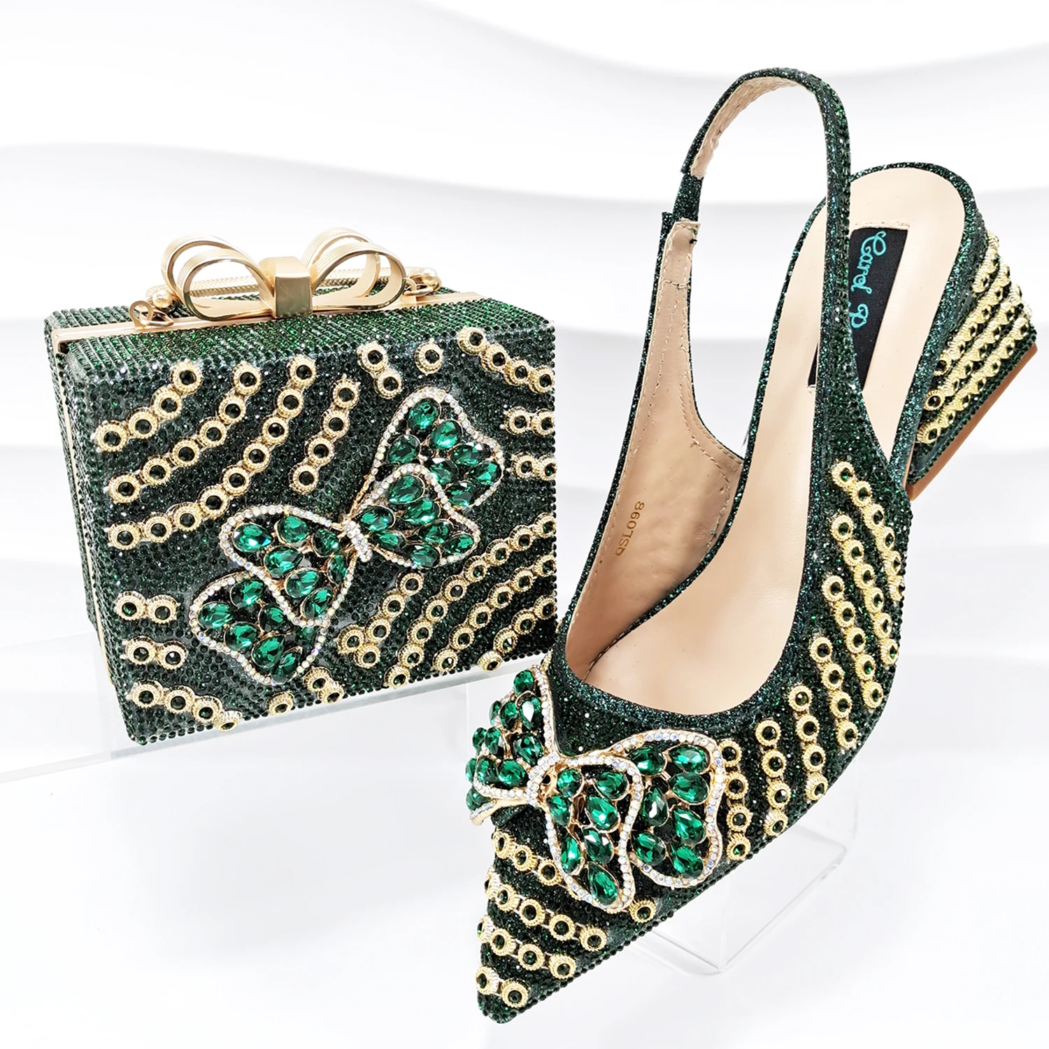 doershow  Italian green Shoes And Bag Sets For Evening Party With Stones Italian Leather Handbags Match Bags! SDF1-17