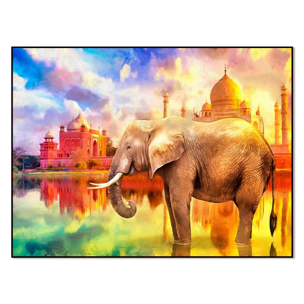 

Indian elephant on canvas Taj Mahal wall art oversized wall printing decoration poster