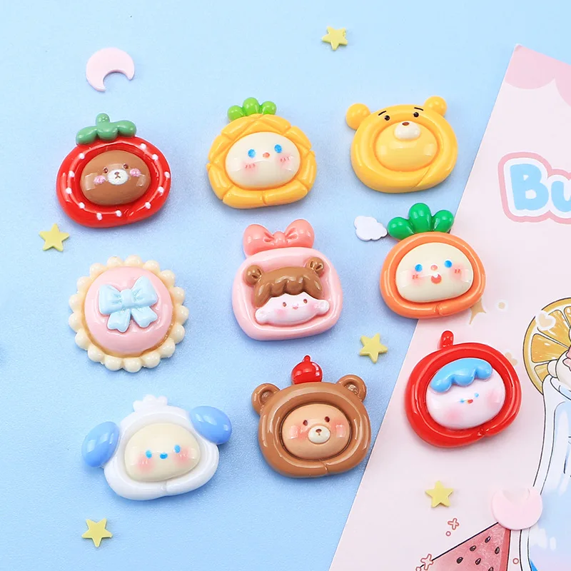 10Pcs Cute Cartoon Fruit Cake Flat Back Resin Cabochons Scrapbooking Kawaii Foods DIY Jewelry Craft Decoration Accessories