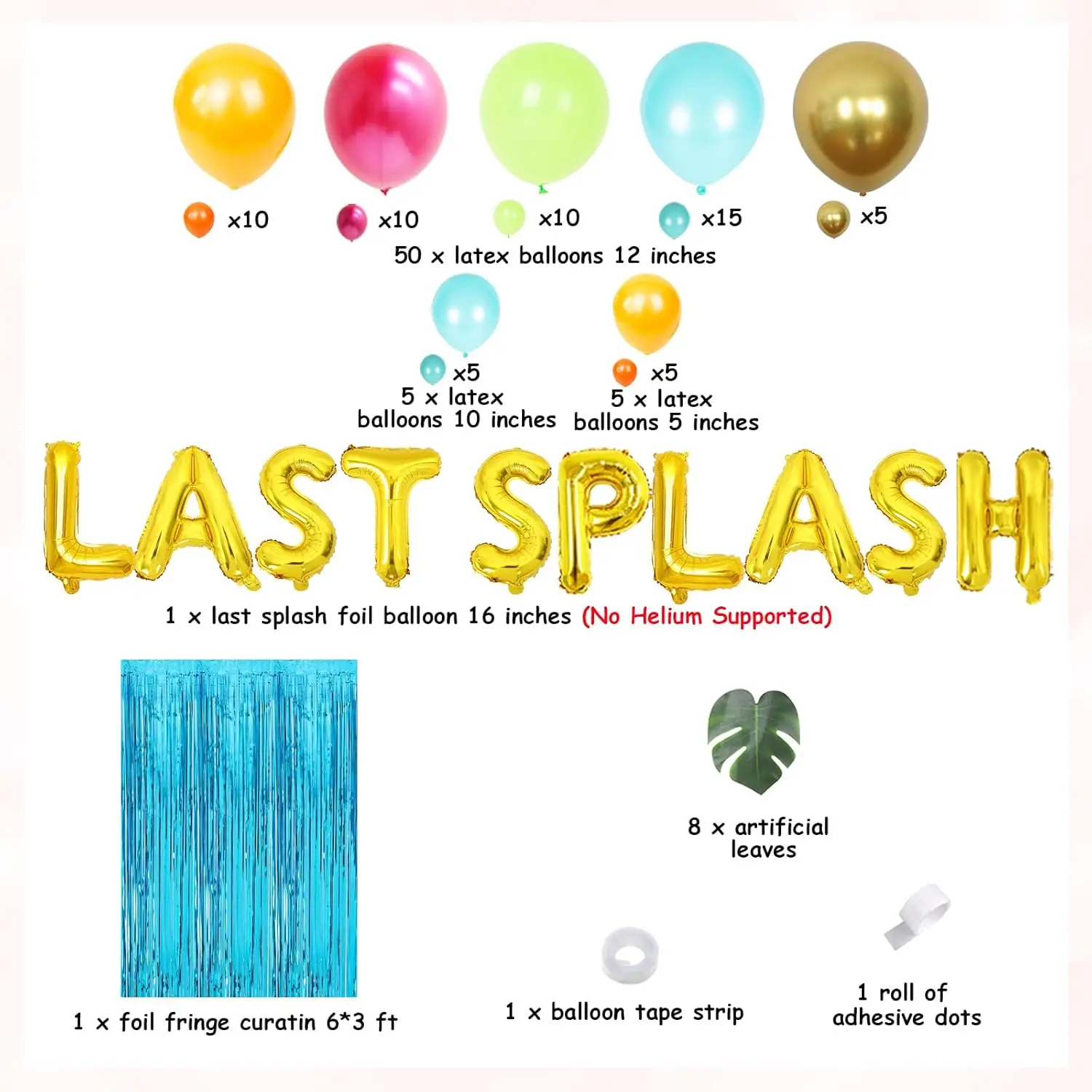 Sursurprise-Last Splash Summer Pool Bachelorette Party Decorations Balloons, Teal Blue Curtain for Hawaiian Hen Party Supplies