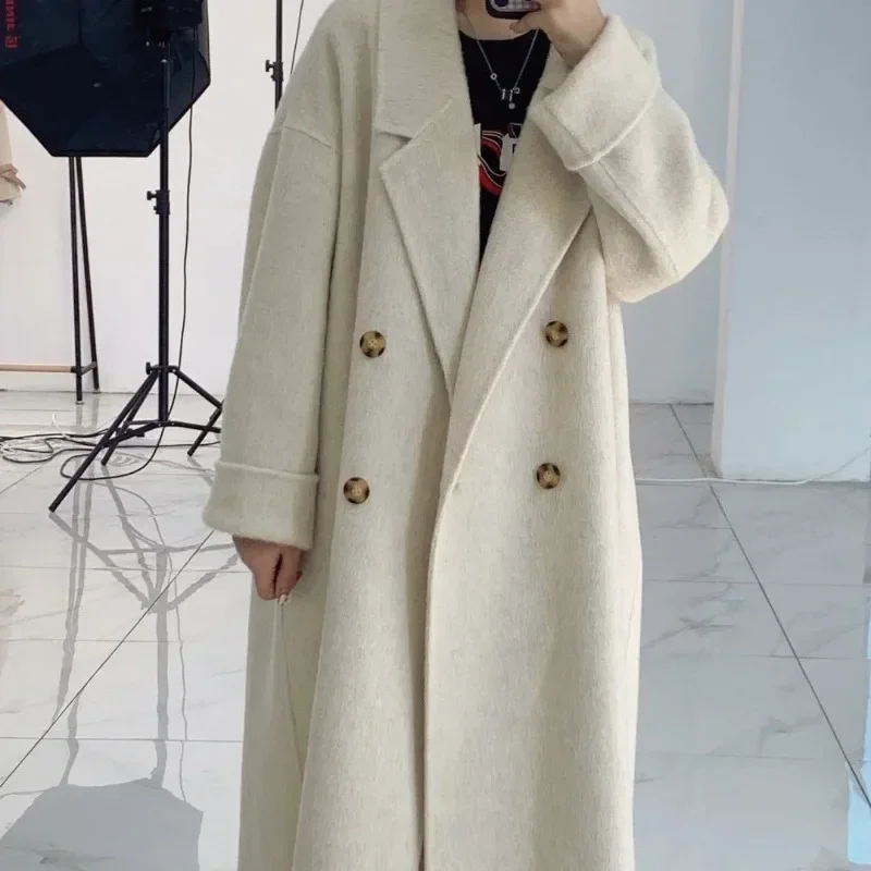 Korean Version of Fashion Long Hair Medium Long High-end Korean CoatAutumn and Winter New Double-sided Wool Coat Women's Coat