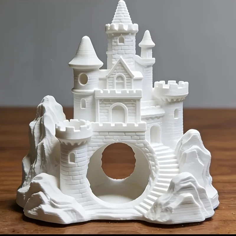 1 Piece White Fairy Tale Style Castle Sculpture Ornament, Desktop Decoration, Fish Tank Landscaping Hideout, Handmade 3D Printed Decoration, Christmas Halloween Gift