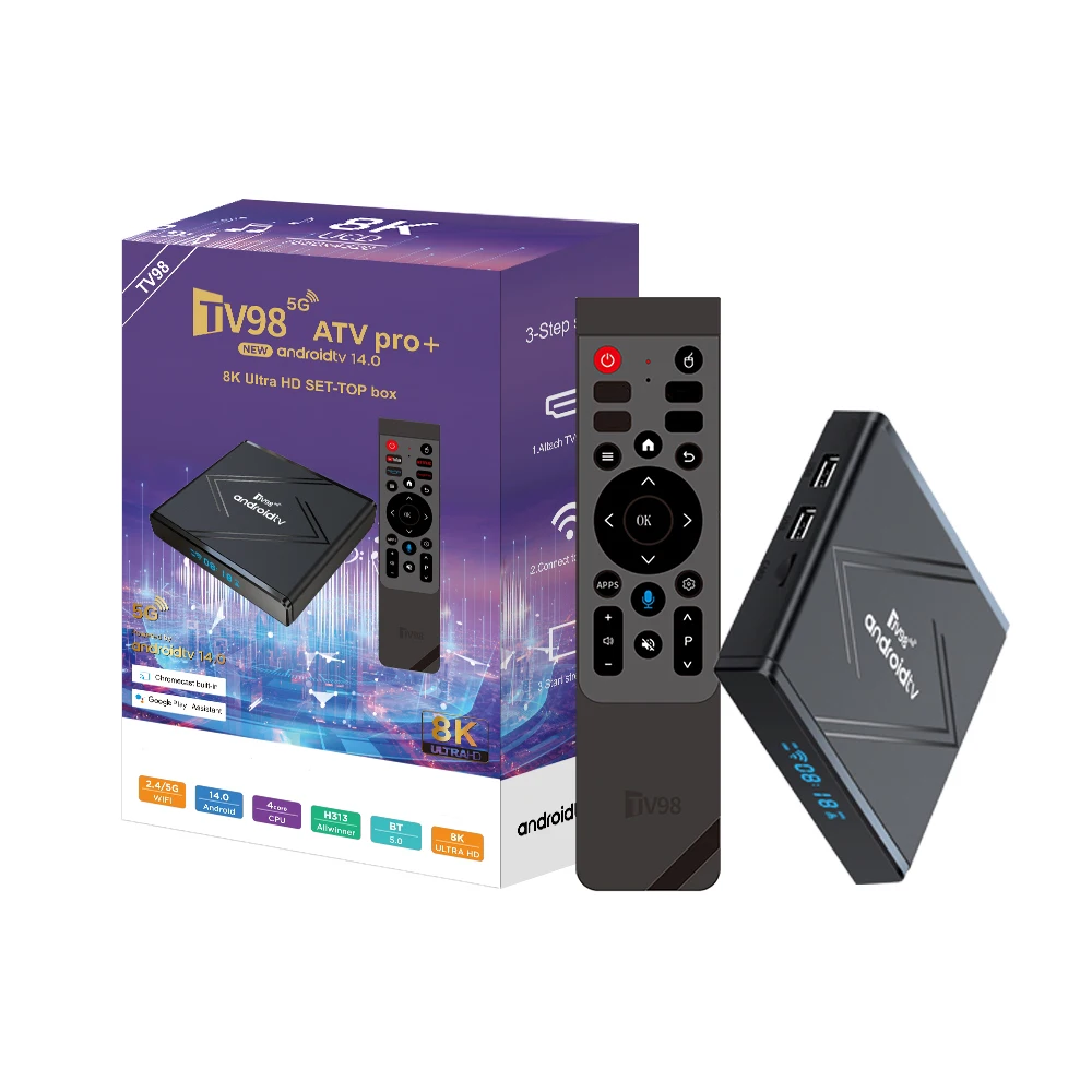 

Original Android 14.0 TV Box Allwinner H313 TV98 ATV Pro Plus 8G 128G BT5.0 HD 8K 2.4G & 5G Dual Wifi 4K Smart Media Player iptv