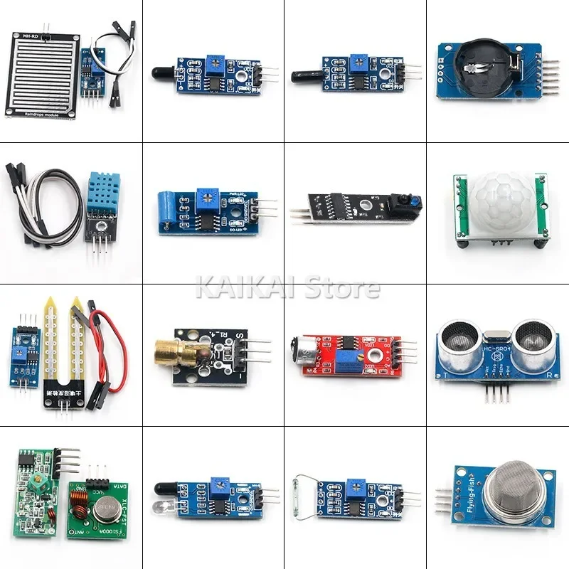 16pcs/lot  pi 2 3 the sensor module package HC-SR04 501 DHT11 DS3231 KY-008 Sound Rain Soil sensor for arduino kit