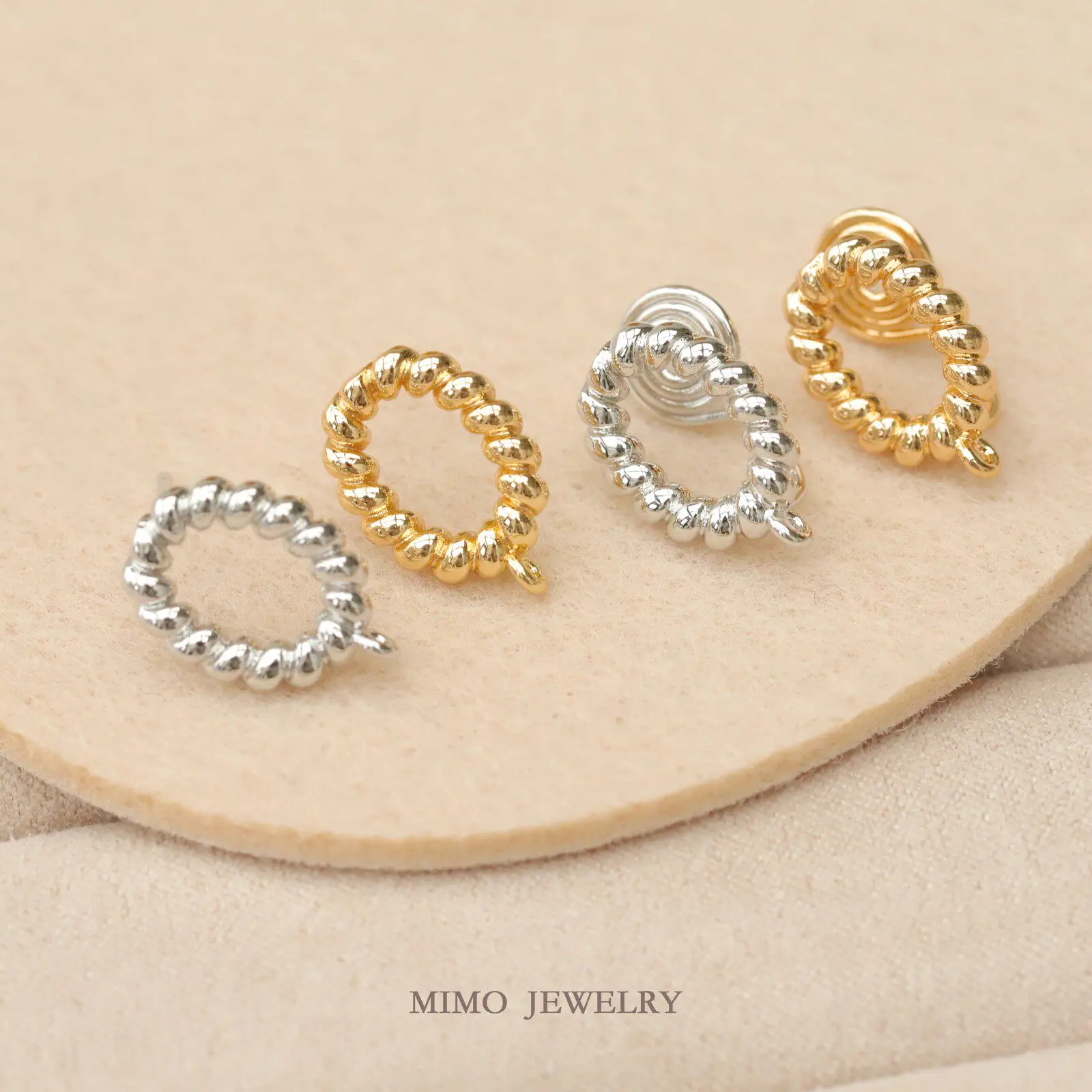Gold Plated Copper Earrings Base Threaded Oval Ring 925 Silver Needle Ear Clips Ear Stud Settings DIY Jewelry Making Supplies