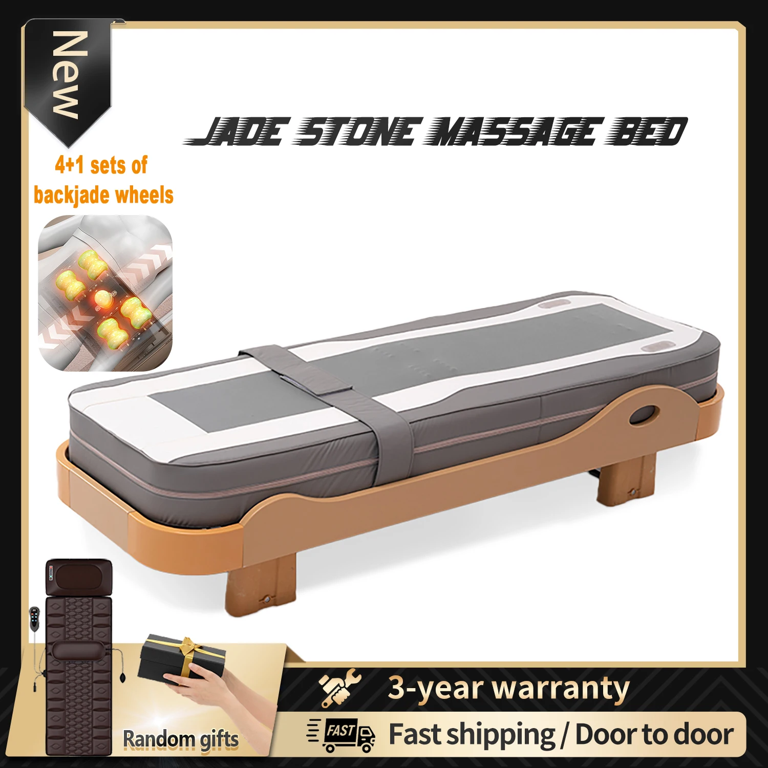 

3 year warranty jade massage bed electric with heating Full Body Moving and Rolling leg 3D Top Lift Massage jade massage table