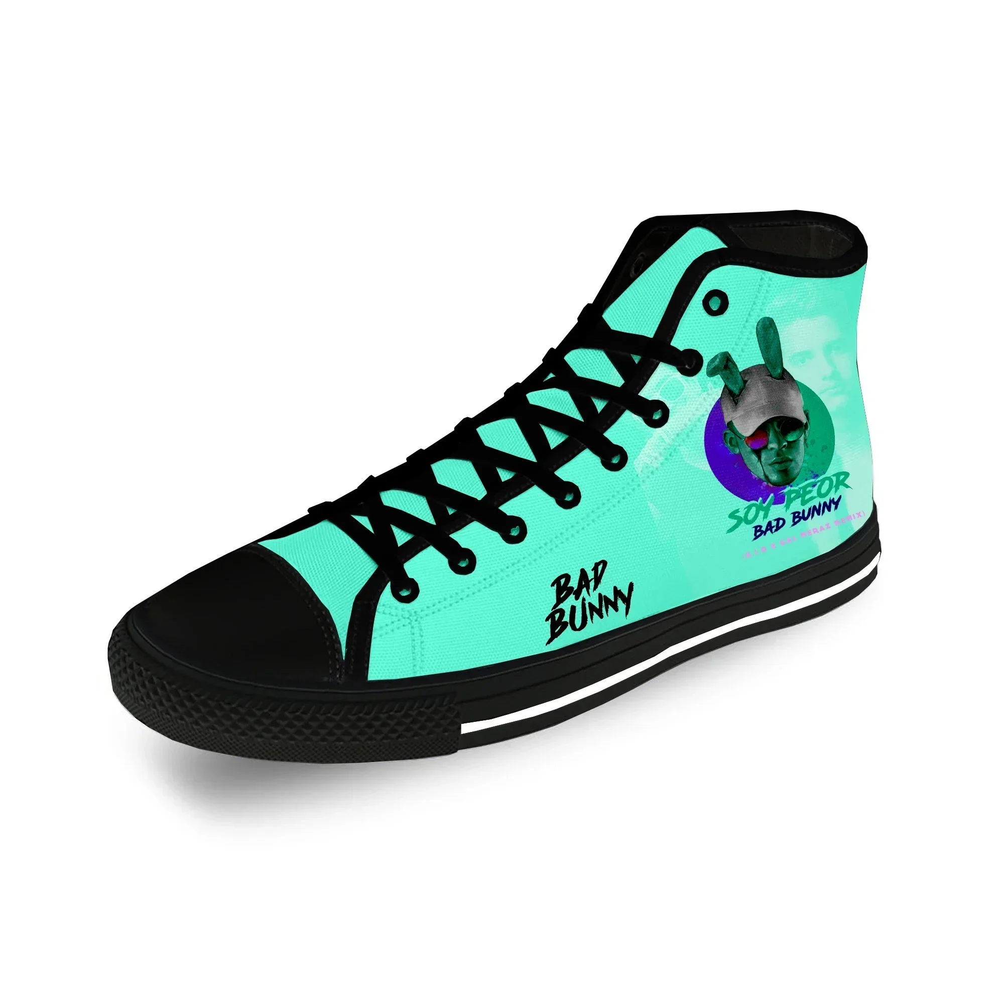 Bad Bunny Rap Hip Hop Rapper Cool Casual Cloth Fashion 3D Print High Top Canvas Shoes Men Women Lightweight Breathable Sneakers - view 3