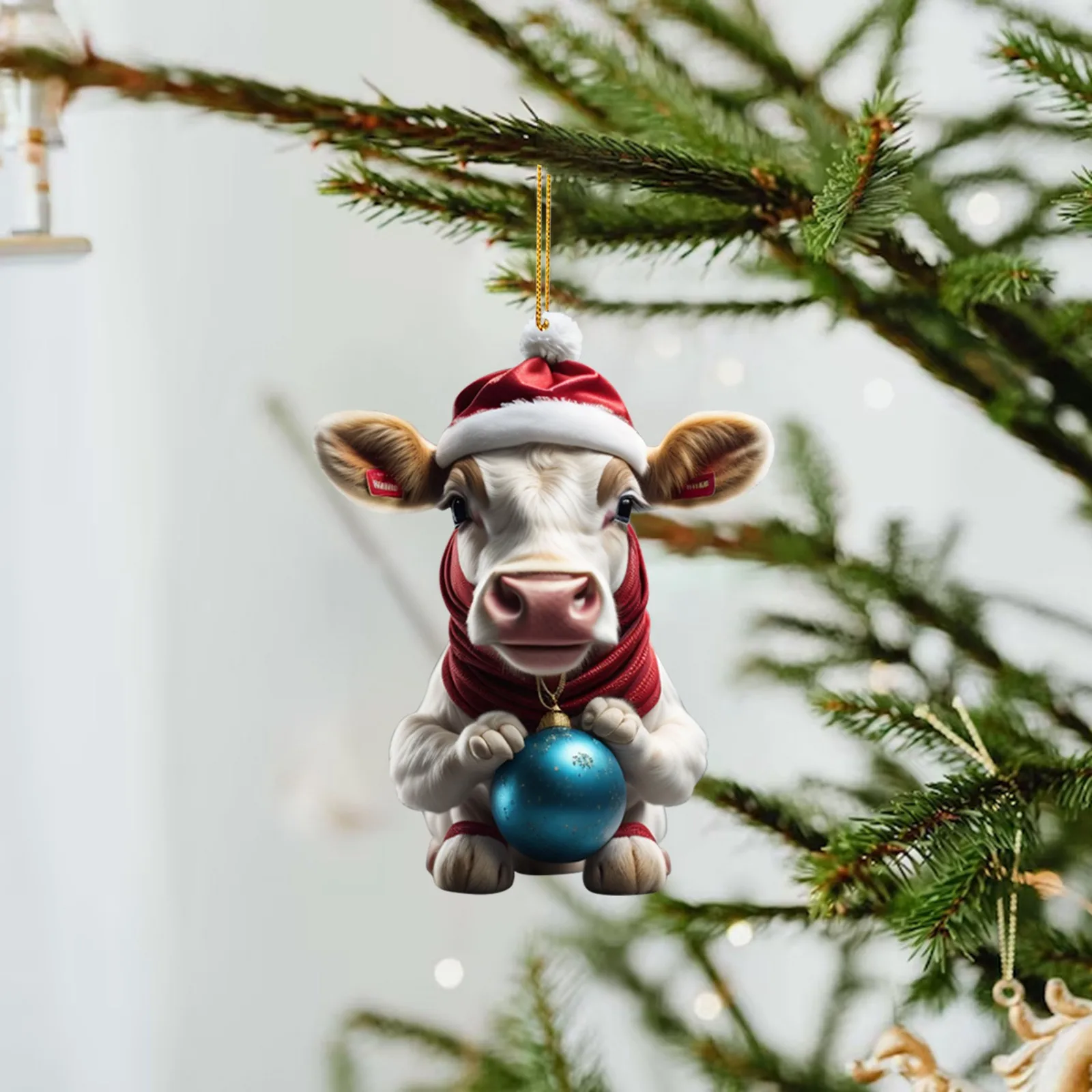 Adornos de acrílico para árbol de Navidad, vaca divertida, gato, doble impreso, juguetes de vaca, 2024