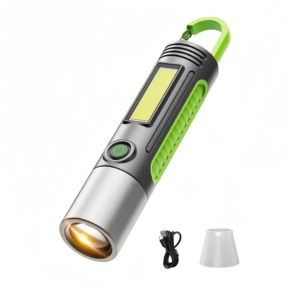 Side Light LED Flashlight Rechargeable Telescopic Zoom Camping Emergency Lantern ABS with Hook Strong Light Flashlight