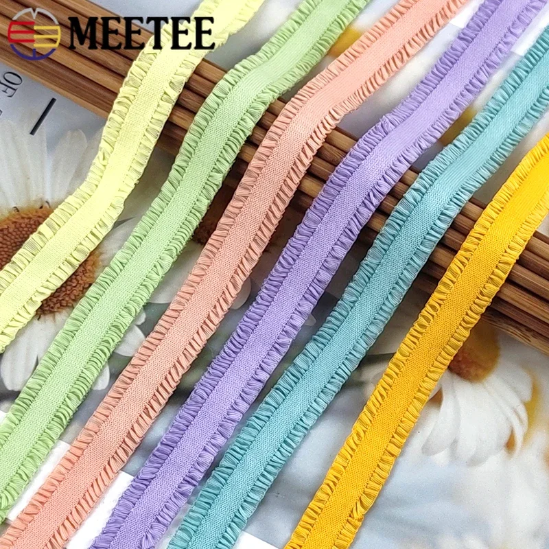 10/20Yards Meetee 13mm Elastic Band Double Ruffle Rubber Bands Underwear Bra Strap Lace Trims Ribbon Garment Sewing Accessories