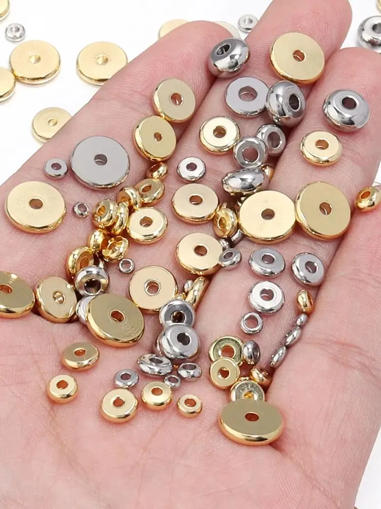 Perles métalliques rondes et plates en acier inoxydable, 20 à 50 pièces, perles d'espacement amples pour la fabrication de bijoux, accessoires de collier et de bracelet à bricoler soi-même