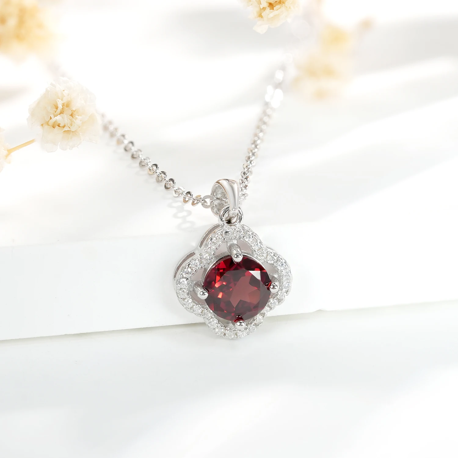 SILE 925 فضة أربع أوراق البرسيم المعلقات مجوهرات النساء العقيق الطبيعي القلائد الفاخرة الأحجار الكريمة سلسلة الترقوة جواهر