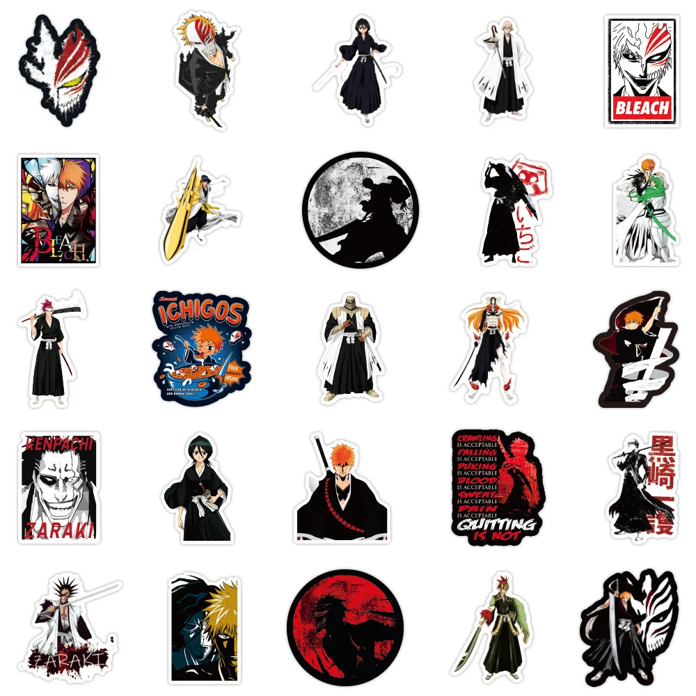 10/30/50pcs Kurosaki Ichigo Bleach Cartoon Stickers Girls Rukia Inoue Sticker Car Laptop Skateboard Phone Kenpachi Anime Decal