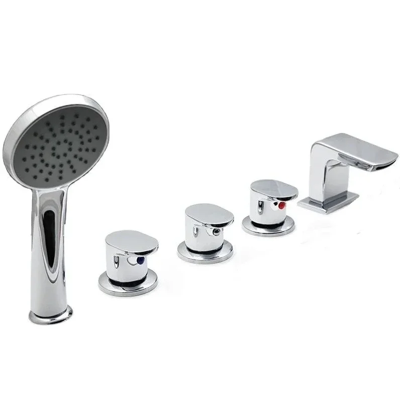 Bathtub Cold Hot Faucet 5 Piece Set Copper Bathroom Water Mixing Valve Shower Split Type Set Bathtub Switch Accessories