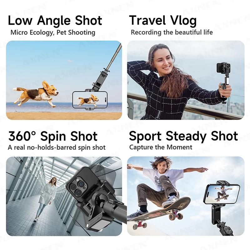 AXNEN Q19 AI Desktop Gimbal Estabilizador 360 Rotação Auto Face Tracking Celular Portátil Anti-shake Selfie com Luz de Preenchimento