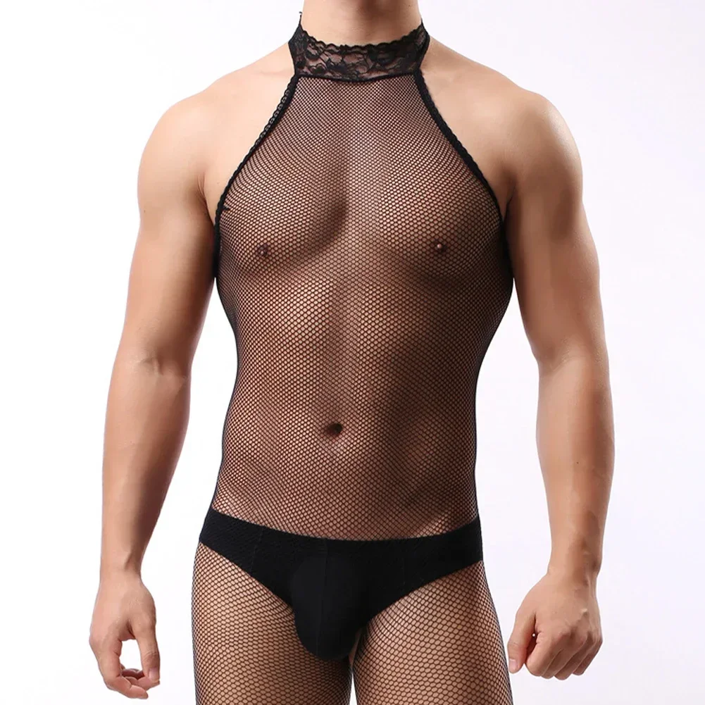 

Sexy Sissy Stockings for Men, Transparent See Through Mesh Bodysuit, Full Body Lingerie Underwear, Black Color