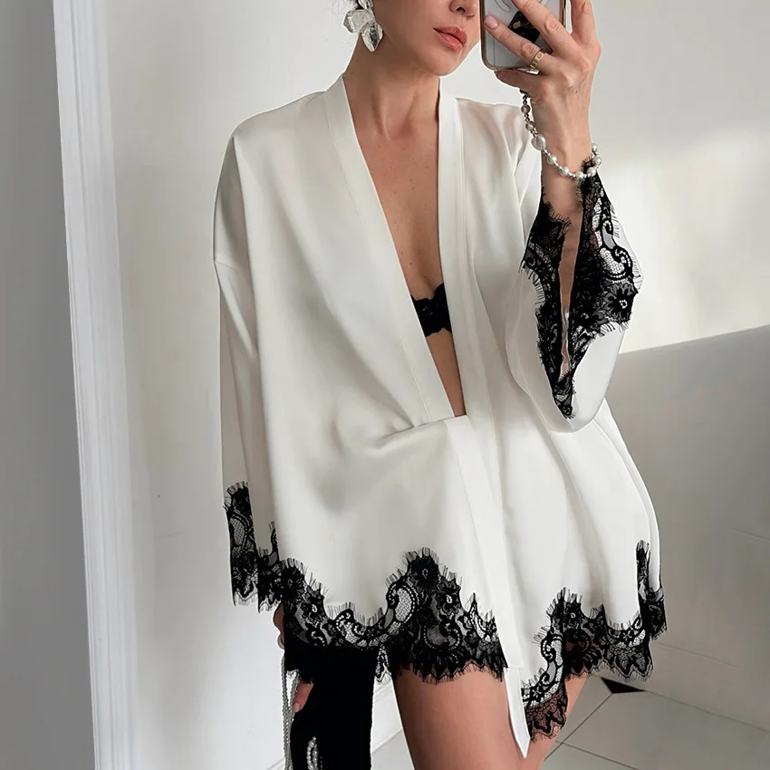 Chic 2026 New Satin Nightgown Shorts Women Two-piece Set Casual and Comfortable Lace Pajamas Loungewear Can Be Worn Outside Y2K