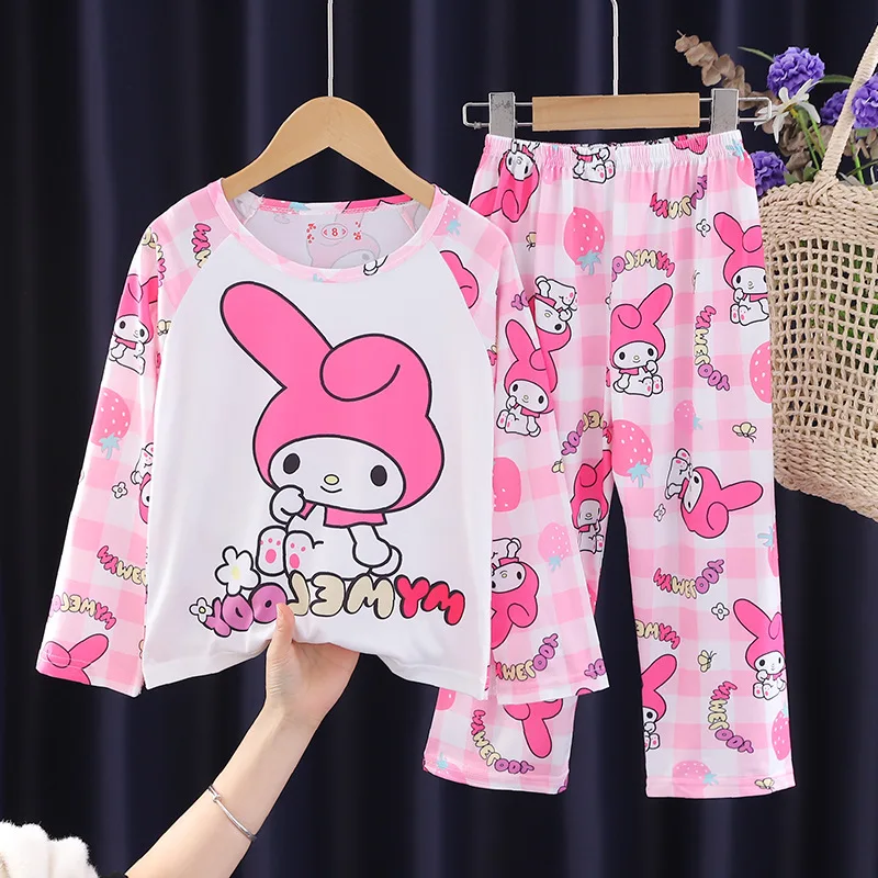 Pyjama à manches longues Anime Cinnamoroll Kuromi Pochacco pour enfants, vêtements de nuit pour garçons et filles, vêtements d'intérieur Kawaii, vêtements de printemps, nouveau