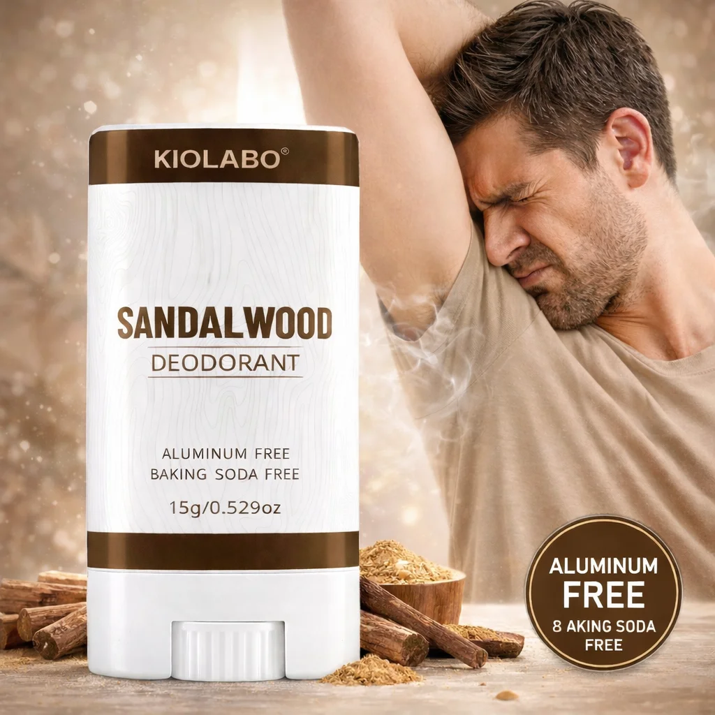 KIOLABO Sandalwood Whole Body Deodorant Stick – 72-godzinna ochrona przed nieprzyjemnym zapachem, naturalny zapach, bez aluminium, odpowiedni dla Al