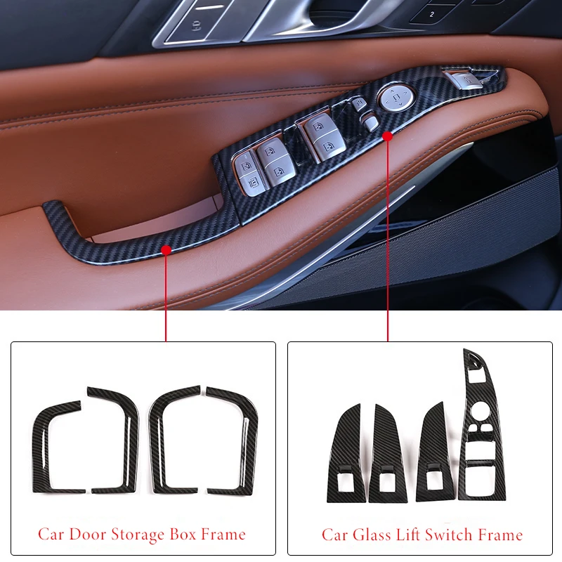 ABS Chrome/Ceramic Fiber Car Window Lift Button Frame Trim Accessories For BMW X5 G05 X7 G07 2019-2022 Left Hand Drive