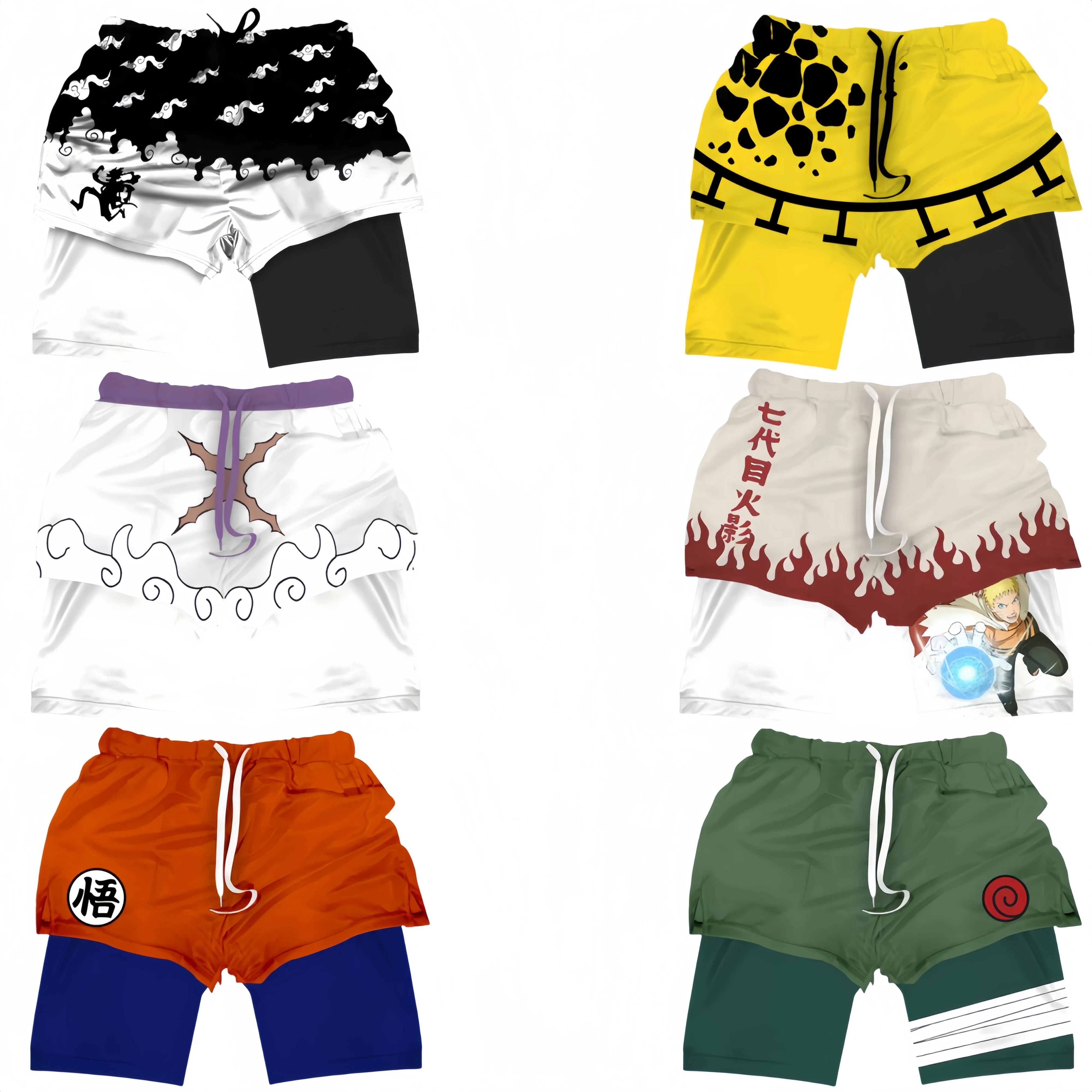 

Anime Shorts Dragon Ball NARUTO One Piece Gym 2-in-1 Sports Shorts for Men Sweat-absorbent Quick-drying and Breathable Shorts