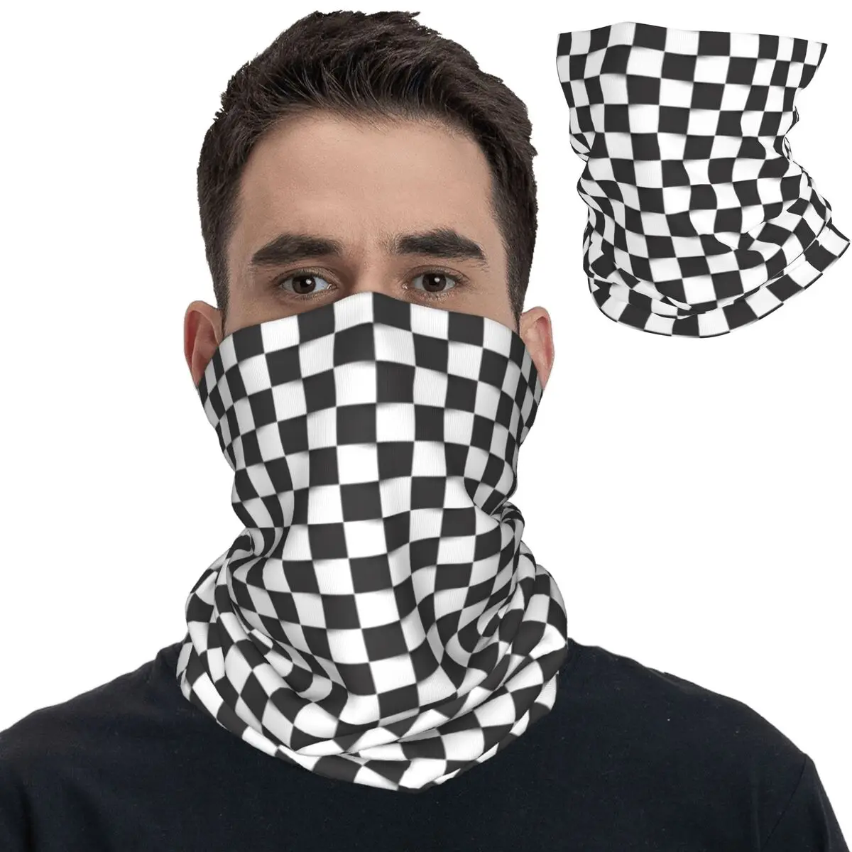 Pasamontañas de tartán a cuadros en blanco y negro, Bandana a cuadros, Merch, cubierta de cuello, pata de gallo, bufanda mágica a cuadros en blanco y negro